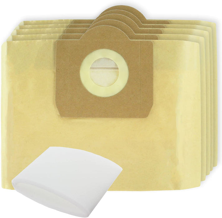 Vacuum Cleaners Dust Bags & Foam Filter Sleeve compatible with Earlex (Pack of 5 + Filter)