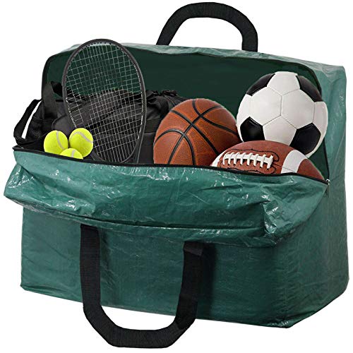 Sports Kit Football Balls Rugby Hockey Cricket Tennis Zipped Storage Bag (Green, 75L)