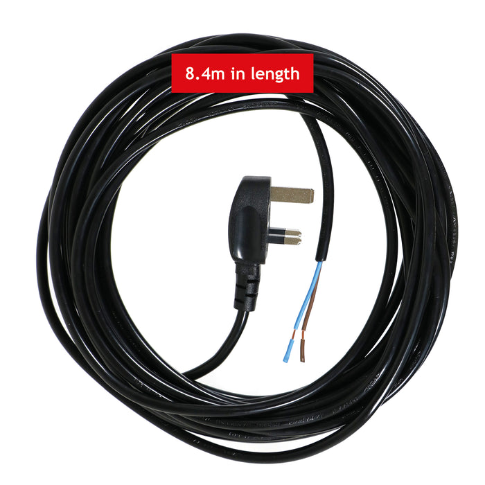 Power Cable for Mountfield Lawnmower & Garden Strimmer Mains Power Lead (UK Plug, Black, 8.4m)