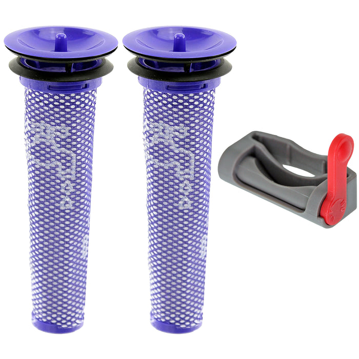 Washable Pre-Motor Stick Filter + Trigger Lock for Dyson V6 Vacuum Cleaner (Pack of 2 Filters)