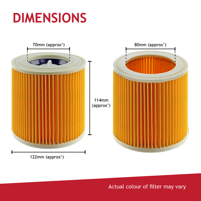 Premium Filter Cartridge for KARCHER MV2 SE4001 SE4002 WD2200 WD2210 Vacuum Cleaner (Pack of 2)