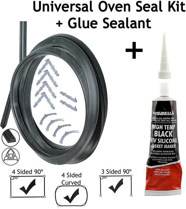 Door Seal + Silicone Glue for ZANUSSI Oven Cooker 3m Cut to Size (3 & 4 sided, Rounded + 90º Clips)