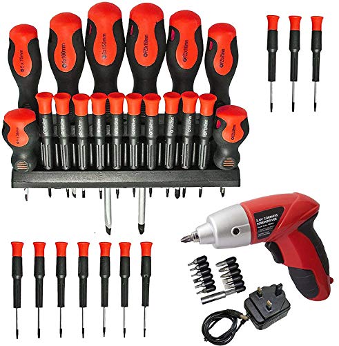 32 Piece Complete Magnetic Precision Screwdriver Bit Tool Set + Cordless Rechargeable Electric Screwdriver