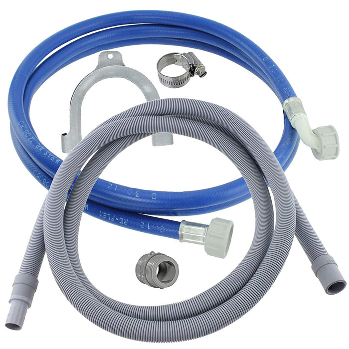Water Fill Pipe & Drain Hose Extension Kit for Whirlpool Washing Machine Dishwasher (2.5m, 18mm / 22mm)