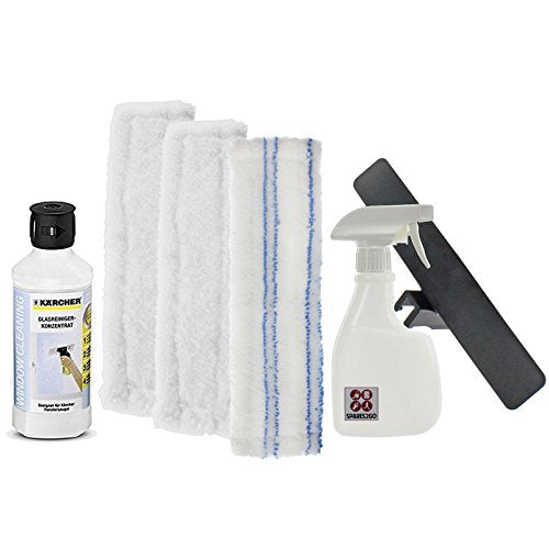 Universal Spray Bottle Kit + Vac Pads/Cloth Covers for All Window and Glass Cleaning (+ 500ml Detergent Solution)