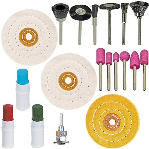 Metal Cleaning Polishing Buffing Wheel & Compound Polish Kit + Stone Set 19 Pce