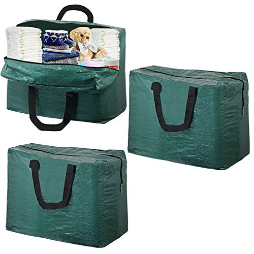 Baby Changing Nappy Accessories Bedding Clothes Zipped Storage Bag (Pack of 3, Green, 75L)