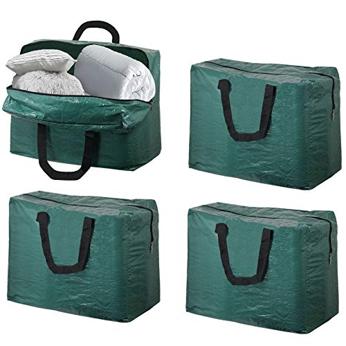Duvet Bedding Pillow Zipped Storage Bag (Pack of 4, Green, 75L)