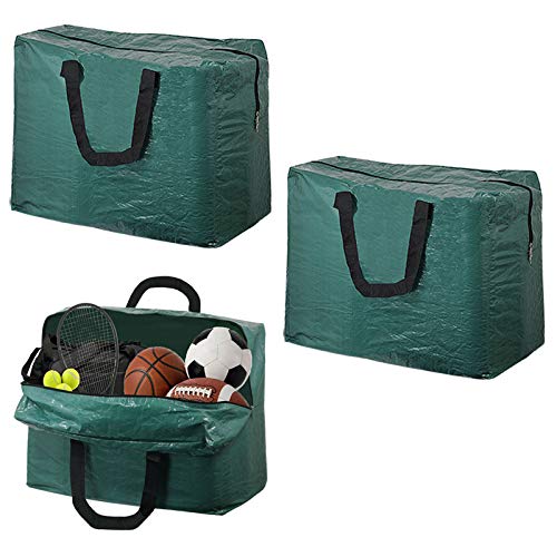 Sports Kit Football Balls Rugby Hockey Cricket Tennis Zipped Storage Bag (Pack of 3, Green, 75L)