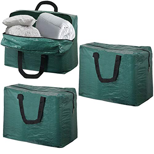 Duvet Bedding Pillow Zipped Storage Bag (Pack of 3, Green, 75L)