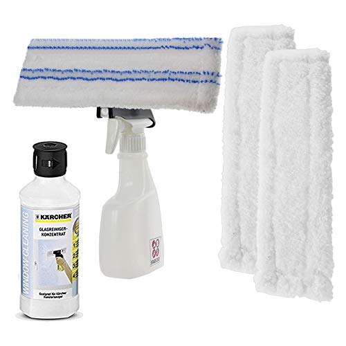 Universal Spray Bottle Kit + Vac Pads/Cloth Covers for All Window and Glass Cleaning + 500ml Detergent Solution.
