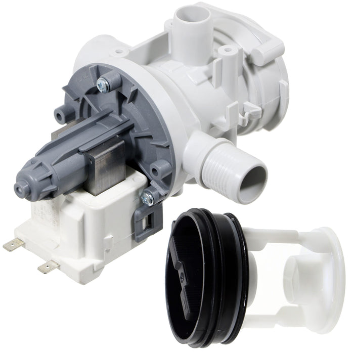 Drain Pump + Filter compatible with CURRYS ESSENTIALS Washing Machine C100WM10, C510WM11, C510WMS13