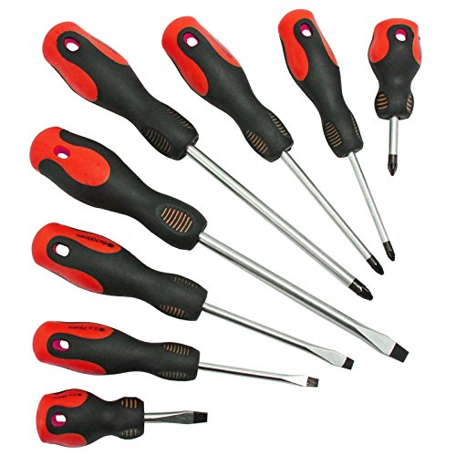 18 Piece Large and Small Precision Screwdriver Set (Phillips, Pozi, Flat, Slotted, Torx + Wall Mountable Bracket)