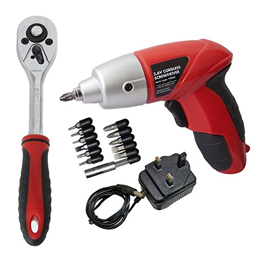 Rechargeable Cordless Electric Screwdriver + 27 Piece 1/4" Ratchet Wrench Socket