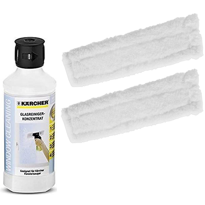Cloth Pads + Cleaning Fluid for KARCHER Window Vac Vacuum - 2 x Pads + 500ml