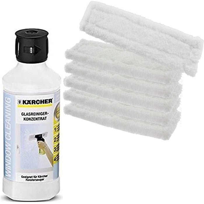 Cloth Pads + Cleaning Fluid for KARCHER Window Vac Vacuum - 6 x Pads + 500ml