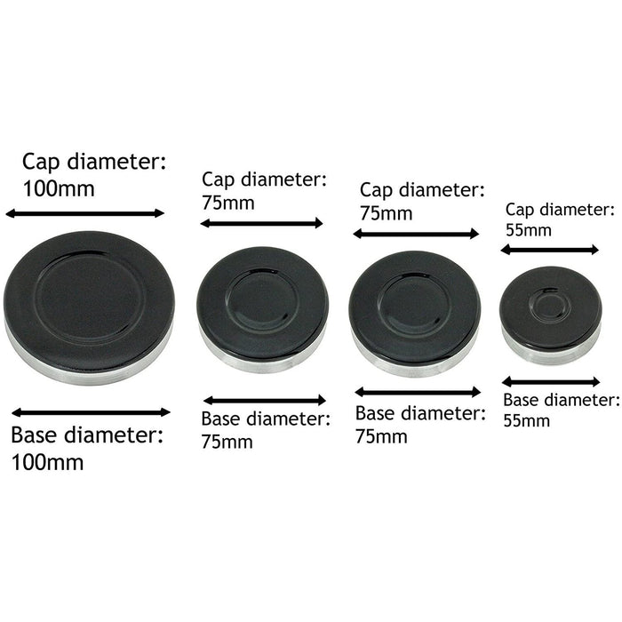 Non Universal Oven Cooker Hob Gas Burner Crown & Flame Cap Kit for STOVES NEW WORLD - Small, 2 Medium & Large, 55mm - 100mm