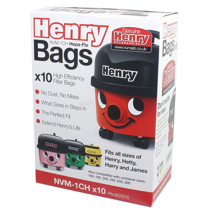 Numatic HENRY HVR200 HVX200 Vacuum Cleaner Hepa-Flo Dust Bags Genuine NVM-1CH 604015 907075 (Pack of 10 Bags)