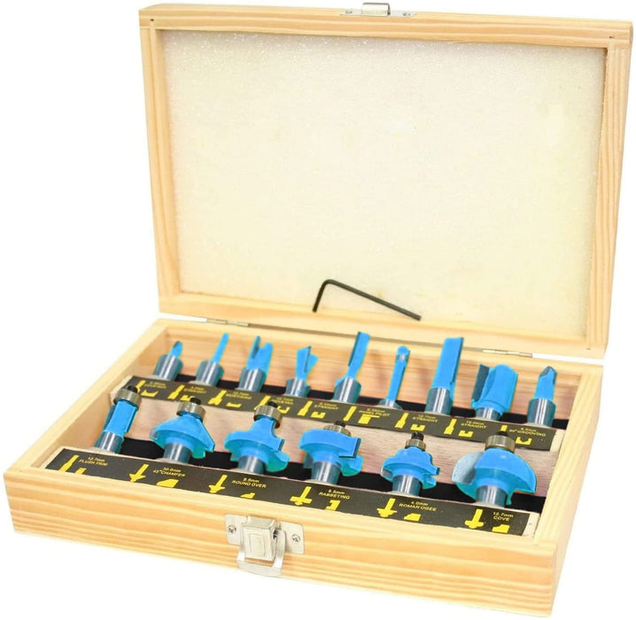 15 Piece Tungsten Carbide Tipped TCT Router Bit Set 1/2" Shank Bearing + Goggles