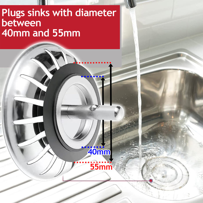Kitchen Sink Waste Strainer Plug Bath Drain Stopper Basket Filter Rubber Seal