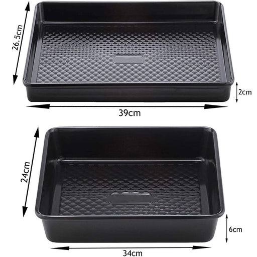 UNIVERSAL Carbon Steel Oven Tray Deep Sided Non Stick 1 Baking + 1 Roasting Tin