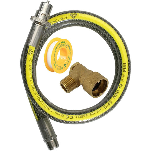 UNIVERSAL Oven Cooker Gas Supply Hose Pipe + PTFE Pipe Tape + Angled Connector (3ft 1/2 inch, Straight Bayonet, BS EN14800 CE)