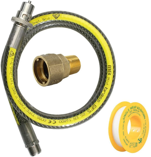 UNIVERSAL Oven Cooker Gas Supply Hose Pipe + PTFE Pipe Tape + Connector Joint (3ft 1/2 inch, Straight Bayonet, BS EN14800 CE)