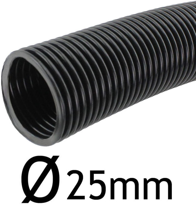 Universal Flexible Corrugated Hose Pipe Tube for Water, Air & Dust + 2 Clamp Clips (25mm, 5m)