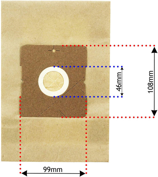 Detailed dimensions of the dust bags