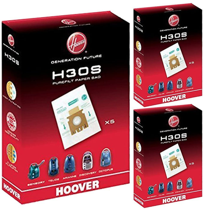 HOOVER Vacuum Cleaner H30S TELIOS ARIANNE SENSORY DISCOVERY OCTOPUS Dust Bag Genuine  09178278 (Pack of 3) + 15 Fresheners