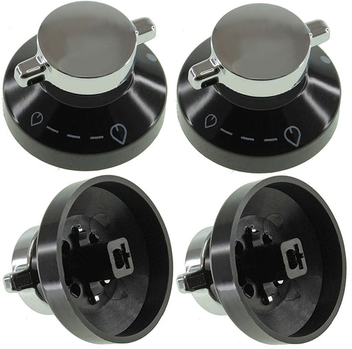 Gas Flame Control Knob for Glen Dimplex Ovens & Cookers (Pack of 4, Silver / Black)