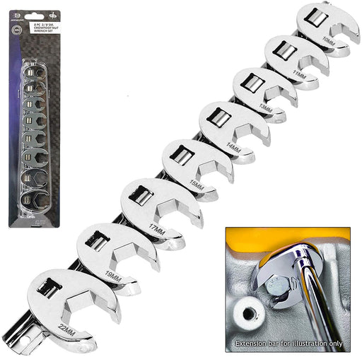 Wrench Set 3/8" Drive Head Crows Foot Metric (10mm 11mm 13mm 14mm 15mm 17mm 19mm 22mm)
