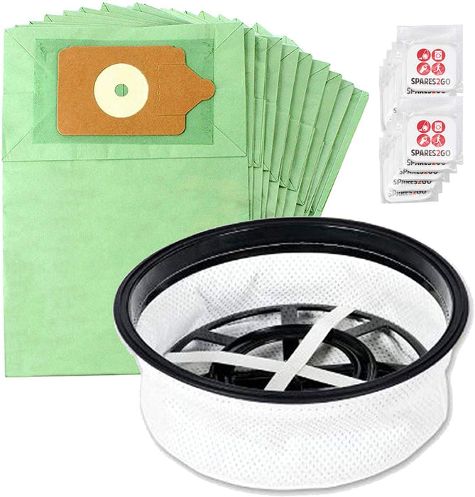 SPARES2GO Paper Bags & Microfibre Filter for Numatic Henry Hetty James Vacuum Cleaner (Pack of 10 Bags + Freshener Tabs)