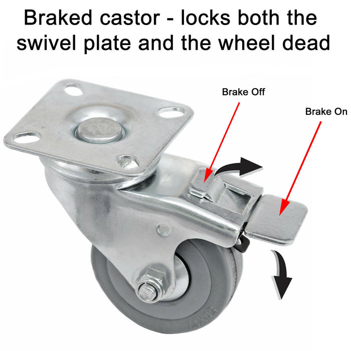 50mm Castor Wheel Trolley Furniture Swivel Caster Small Heavy Duty Screws Braked