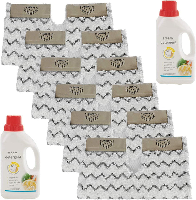 Cover Pads for SHARK Steam Cleaner Mop Klik n Flip Lift Away Pro Genuis (Pack of 6) + 2 x 500ml Detergent