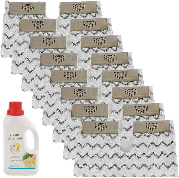 Cover Pads for SHARK Steam Cleaner Mop Klik n Flip Lift Away Pro Genuis (Pack of 8) + 500ml Detergent