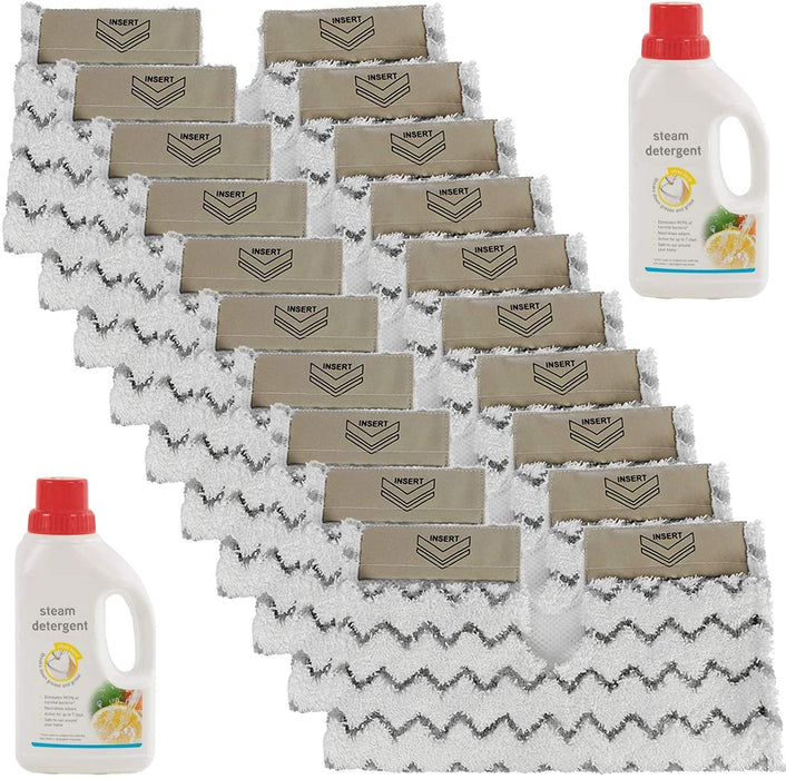 Cover Pads for SHARK Steam Cleaner Mop Klik n Flip Lift Away Pro Genuis (Pack of 10) + 2 x 500ml Detergent