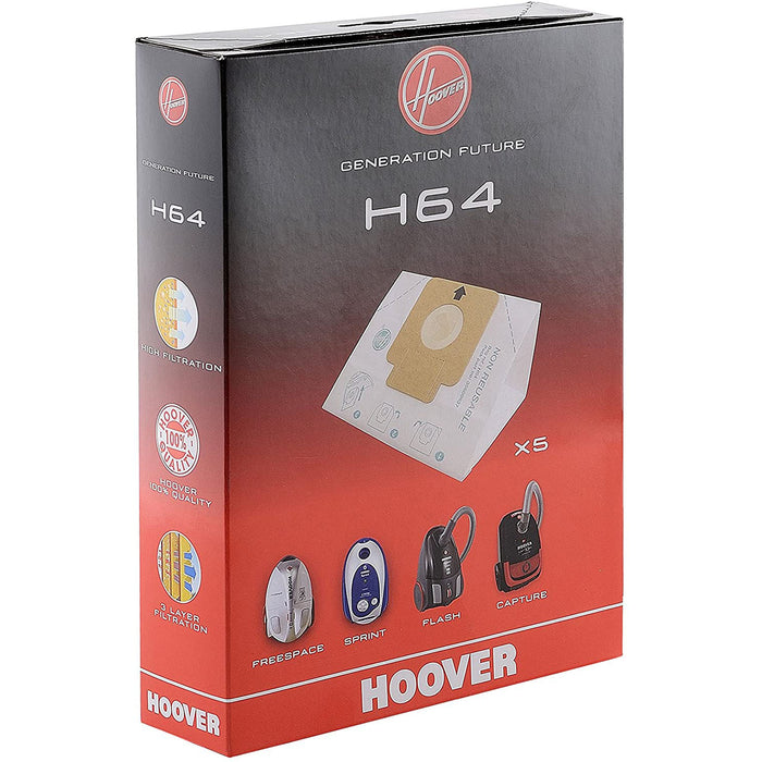 HOOVER Vacuum Cleaner H64 Dust Bag Genuine Freespace Sprint Flash Cylinder (Pack Of 5) 09200245