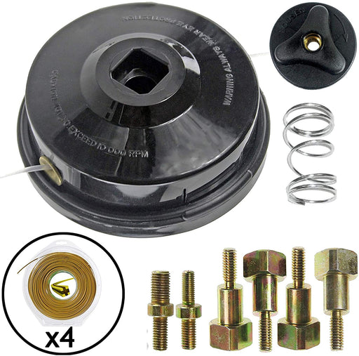 UNIVERSAL Dual Line Manual Feed Head with Bolts + 4 x 80m Dual Core Refill for Strimmer/Trimmer/Brushcutter
