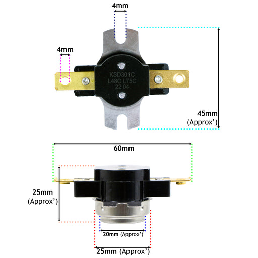 Detailed measurements for Shower Switch for MIRA Elite Sport Go Jump Vie Thermal Cut Out Fuse TOC 1736.436