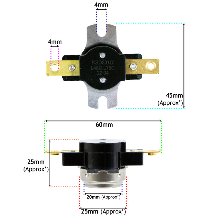 Detailed measurements for Shower Switches for MIRA Elite Sport Go Jump Vie Thermal Cut Out Fuse TOC 1736.436 (Pack of 2)