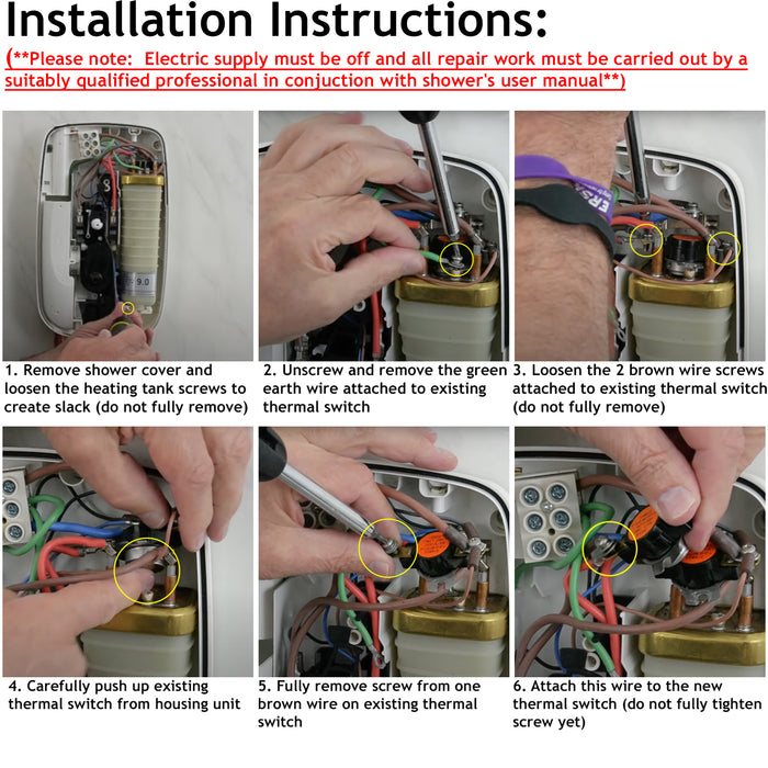 Installation instructions for Shower Switches for MIRA Elite Sport Go Jump Vie Thermal Cut Out Fuse TOC 1736.436 (Pack of 2)