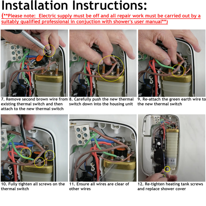Installation instructions for Shower Switches for MIRA Elite Sport Go Jump Vie Thermal Cut Out Fuse TOC 1736.436 (Pack of 2)
