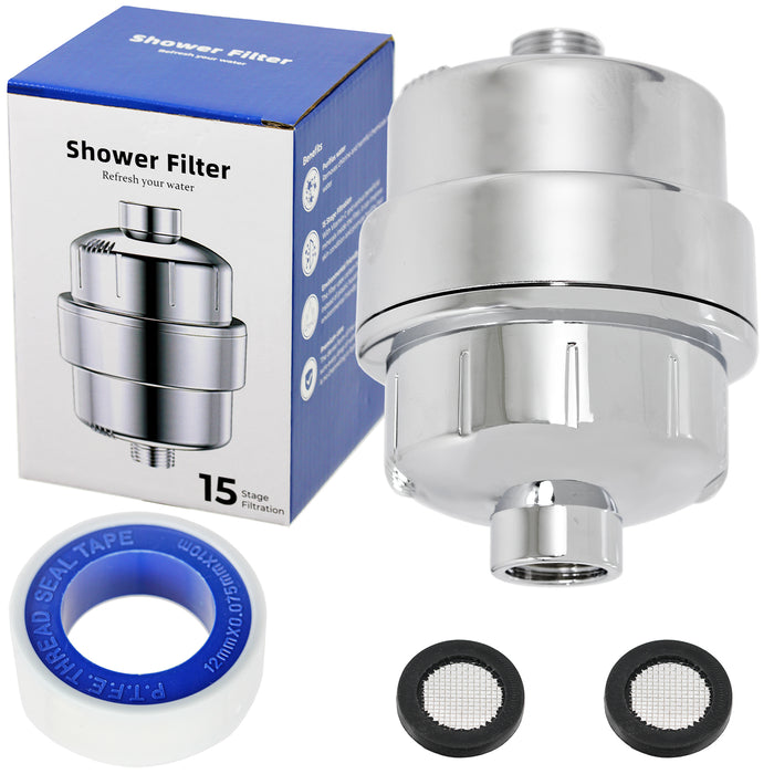 UNIVERSAL Shower Head Filter Chrome Steel Effect Hard Water Purifier S —  SPARES2GO
