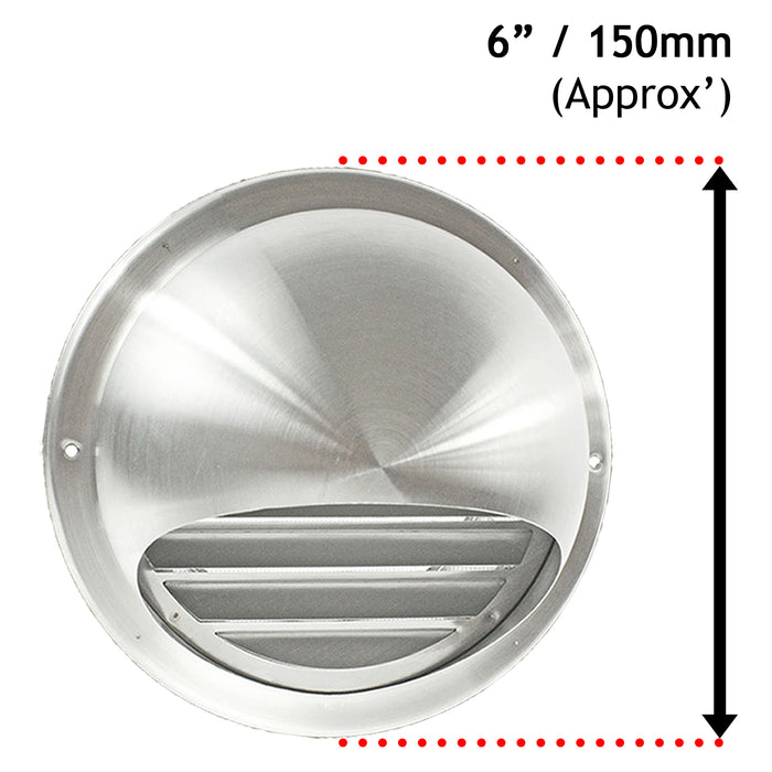 Stainless Steel Round Bull Nosed External Extractor Wall Vent Outlet with Insect Mesh Grille (4" / 100mm)