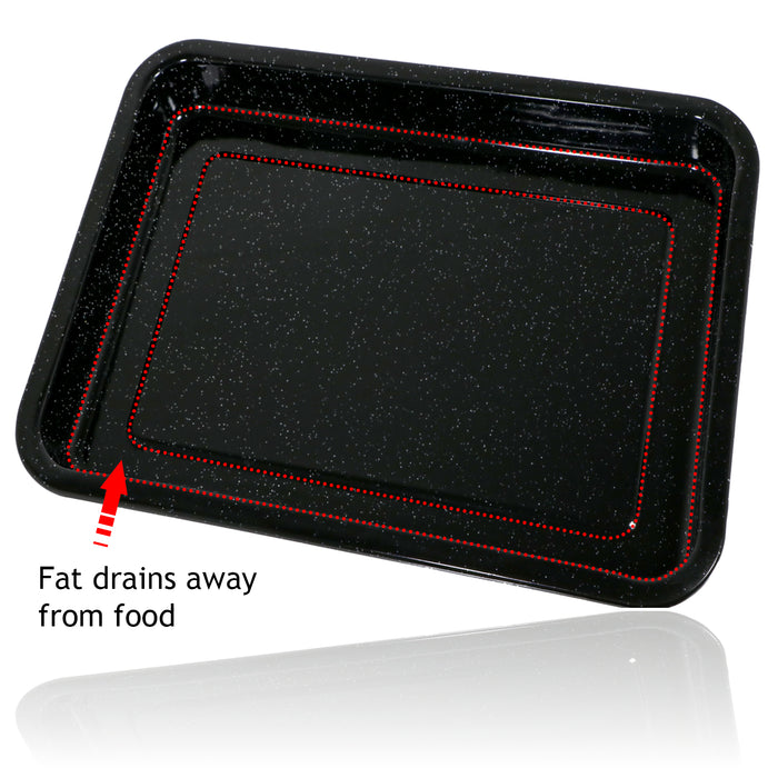 UNIVERSAL Large Grill Pan, Rack & Dual Detachable Handles + 10 Protective Fat / Grease Absorbant Foil Pads for Oven Cookers