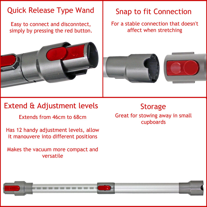 Adjustable Telescopic Rod Wand Pipe Tube for Dyson V8 SV10 Vacuum Cleaner (Aluminium Grey)