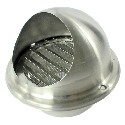 Stainless Steel Round Bull Nosed External Extractor Wall Vent Outlet with Insect Mesh Grille (5" / 125mm)