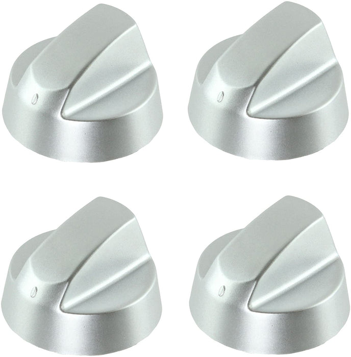Silver Oven Knobs UNIVERSAL Hob Cooker Control Dial & Adaptors Set (Chrome Effect, Pack of 4)