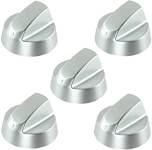 Control Knob Dial & Adaptors for AEG Oven / Cooker (Silver, Pack of 5)